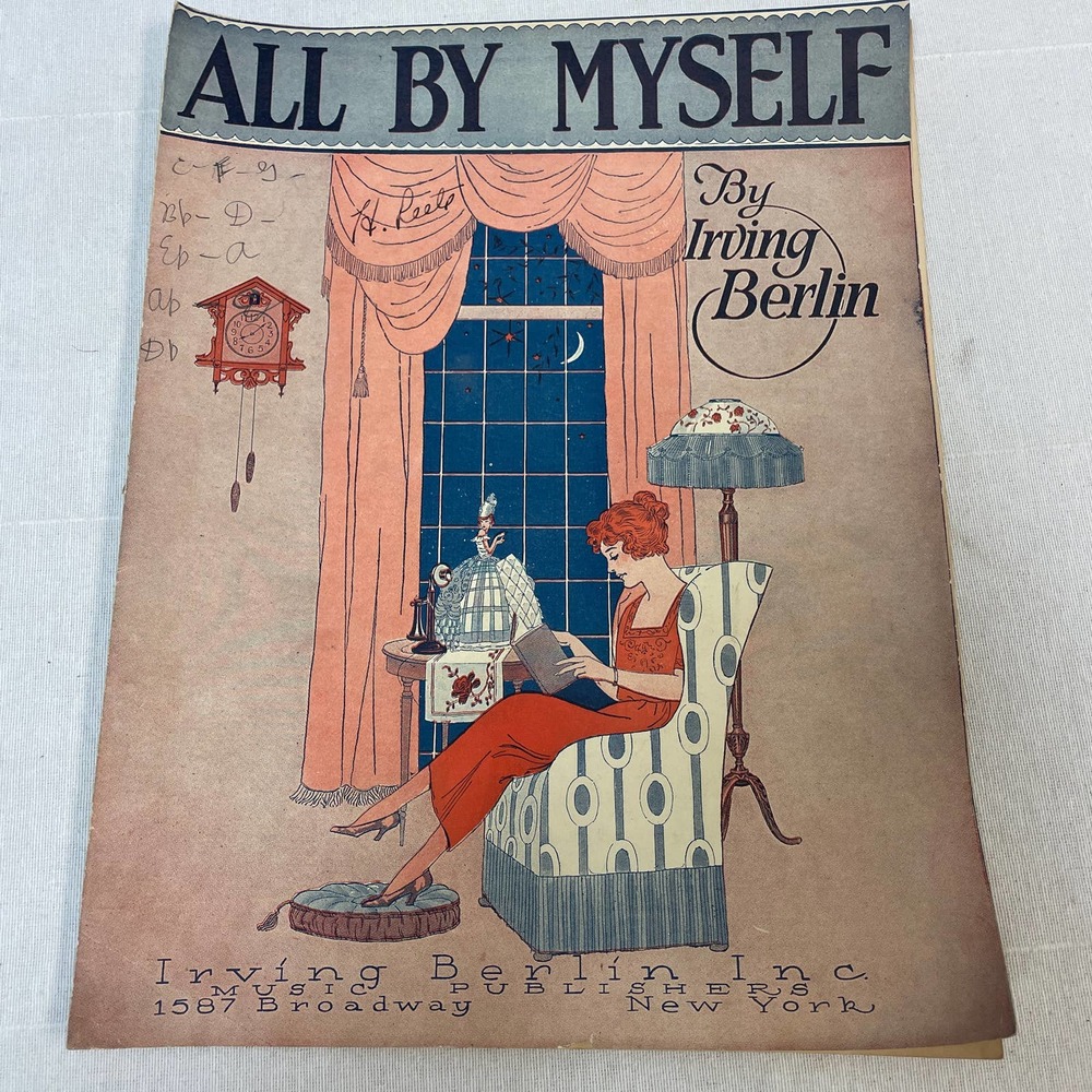 Antique Vintage 1920 Irving Berlin's All By Myself Piano Sheet Music Folio